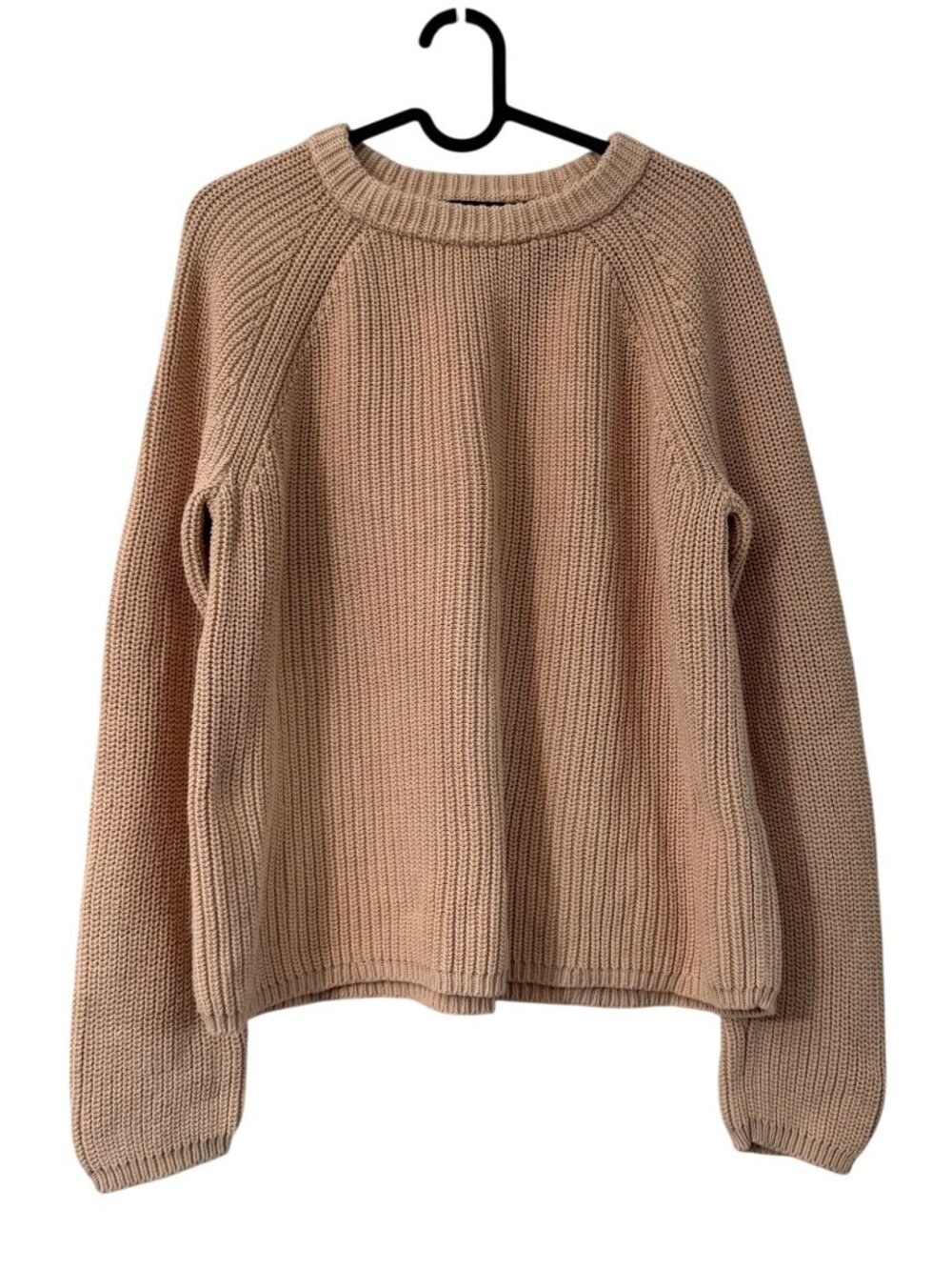 Jenni Kayne Peach Beige Cotton Chunky Crewneck Fisherman Sweater Womens Medium